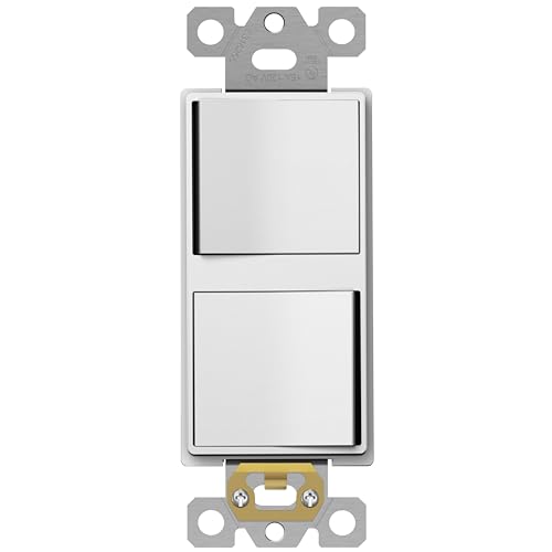 Enerlites 15 Amp Double Rocker Switch 62834-W | Single-Pole, Decorator Combination Rocker, Residential Grade, Grounding, Dual Light Paddles, for Lights, Fans, Garbage Disposal | 15A, 120/277VAC, White