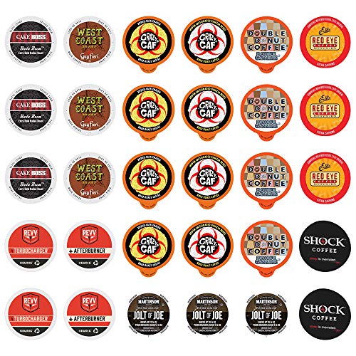 Book Cover High Caffeine Coffee Pods Variety Pack - Sample The Strongest Coffee From the Top Brands with Our Extra Caffeine Sampler of 30 Coffee Pods Compatible with Keurig K Cup Coffee Makers
