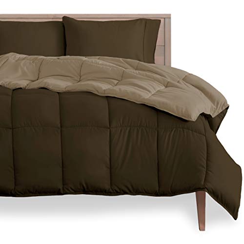 Book Cover Bare Home Reversible Comforter - Queen Size - Goose Down Alternative - Ultra-Soft - Premium 1800 Series - Hypoallergenic - All Season Breathable Warmth (Queen, Cocoa/Taupe)