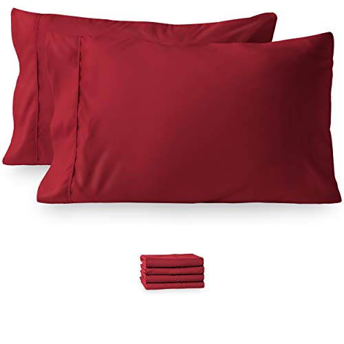 Book Cover Bare Home Microfiber Bulk Pillow Cases - Standard/Queen Size Set of 4 - Cooling Pillowcases - Double Brushed - Red Pillowcases 4 Pack - Easy Care (Standard - 4 Pack, Red)