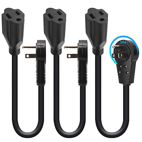 Maximm Cable 6 Feet 360Â° Rotating Flat Plug Extension Cord/Wire, 3 Prong Grounded Wire 16 Awg Power Cord - Black