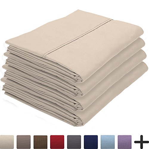 Book Cover Bare Home 4 Pillowcases - Premium 1800 Ultra-Soft Collection - Bulk Pack - Double Brushed - Hypoallergenic - Wrinkle Resistant - Easy Care (Standard - 4 Pack, Sand)