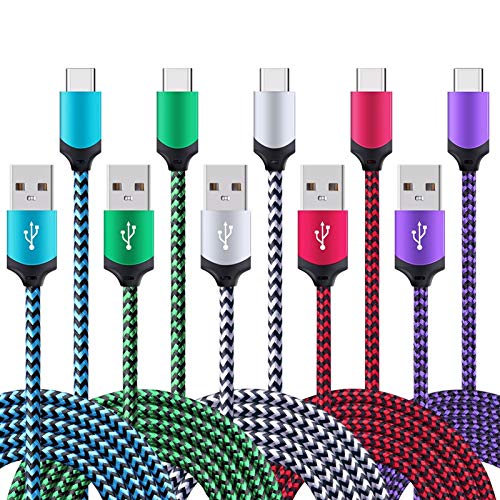 Book Cover USB Type C Cable, 5 Pack 6ft FiveBox Fast USB Type C Phone Charger Cord for Samsung Galaxy S20 S10 S10+ S9 S8 Plus Note 20 Ultra 10 9 8, LG V20 G5 G6 V30, HTC, Google Pixel 3a XL, Moto X4, Nexus 6P 5X