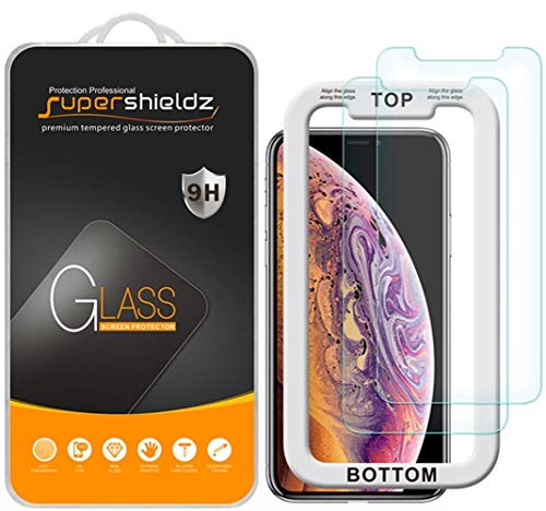 (2 Pack) Supershieldz for Apple iPhone Xs and iPhone X (5.8 inch) Tempered Glass Screen Protector with (Easy Installation Tray), Anti Scratch, Bubble Free