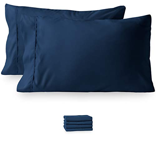 Book Cover Bare Home Microfiber Bulk Pillow Cases - King Set of 4 - Cooling Pillowcases - Double Brushed - Dark Blue Pillowcases 4 Pack - Easy Care (King - 4 Pack, Dark Blue)