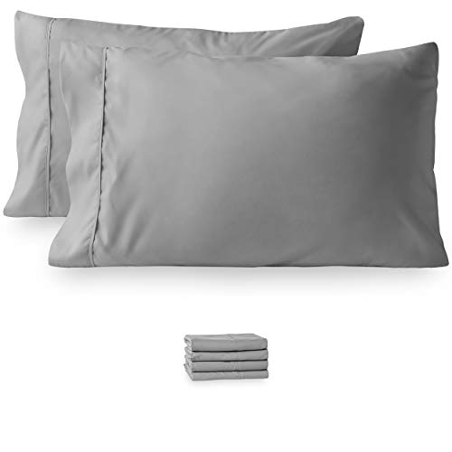 Book Cover Bare Home Microfiber Bulk Pillow Cases - King Set of 4 - Cooling Pillowcases - Double Brushed - Light Grey Pillowcases 4 Pack - Easy Care (King - 4 Pack, Light Grey)