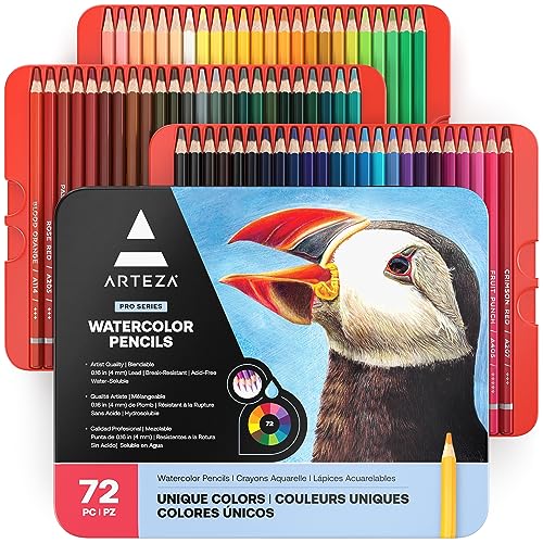 ARTEZA 72 Watercolor Pencils, Water Colored Pencils Set for Artists, Water Color Pencils in Tin Box for Adults