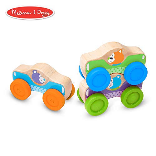 Book Cover Melissa & Doug First Play Wooden Animal Stacking Cars (Baby & Toddler Developmental Toy, 3 Pieces)