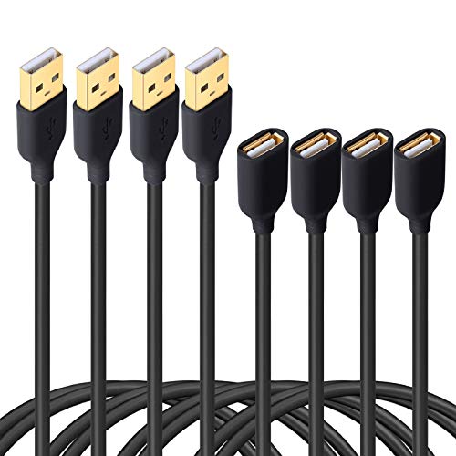 Besgoods USB Extension Cable, 4-Pack 6ft/2m USB 2.0 Extension Cable A Male to A Female Extender Cord for Keyboard,Mouse,Printer-Black