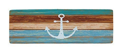 Book Cover Ihome888 Nautical Anchor Bath Mats and Rugs, Flannel Fabric Non Slip Rubber Backing Absorbent Bathroom Rug Kitchen Rug Floor Carpet Runner, 48L x 16W Inch, Turquoise and Brown