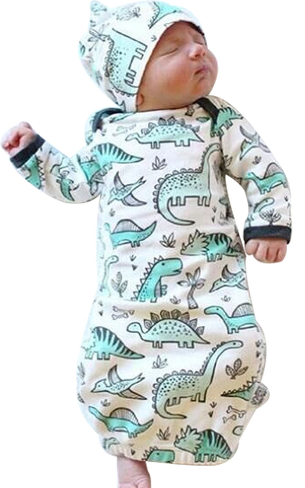 Book Cover BANGELY Newborn Baby Cartoon Dinosaur Sleep Gown Swaddle Sack Coming Home Outfit+Cap