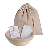 Round 8.5 inch Banneton Proofing Basket Baking Set (500g Dough) for Rising Sourdough Bread with Bowl Scraper & Brotform cloth Liner & Artisan Bread Loaf Bag