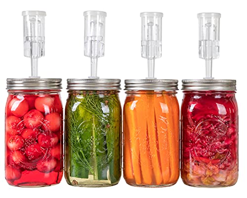 Jillmo Fermentation Lids for Wide Mouth Mason Jars, Stainless Steel Fermentation Kit with Airlock and Silicone Grommets (No Jars)