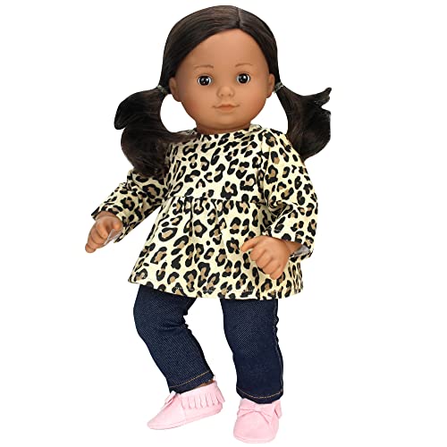 Sophia's by Teamson Kids Cheetah Print Tunic and Denim Jeggings Outfit Set for 15'' Dolls, Tan