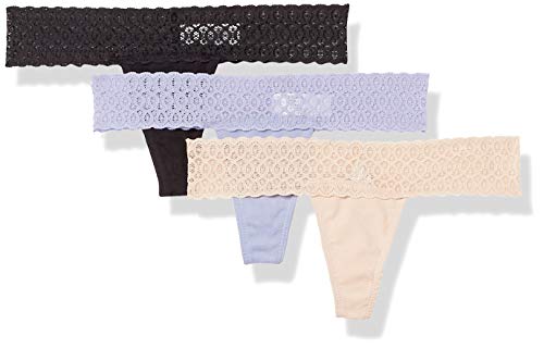 Amazon Brand - Mae Women's Lace Waistband Cotton Thong Underwear, 3 Pack
