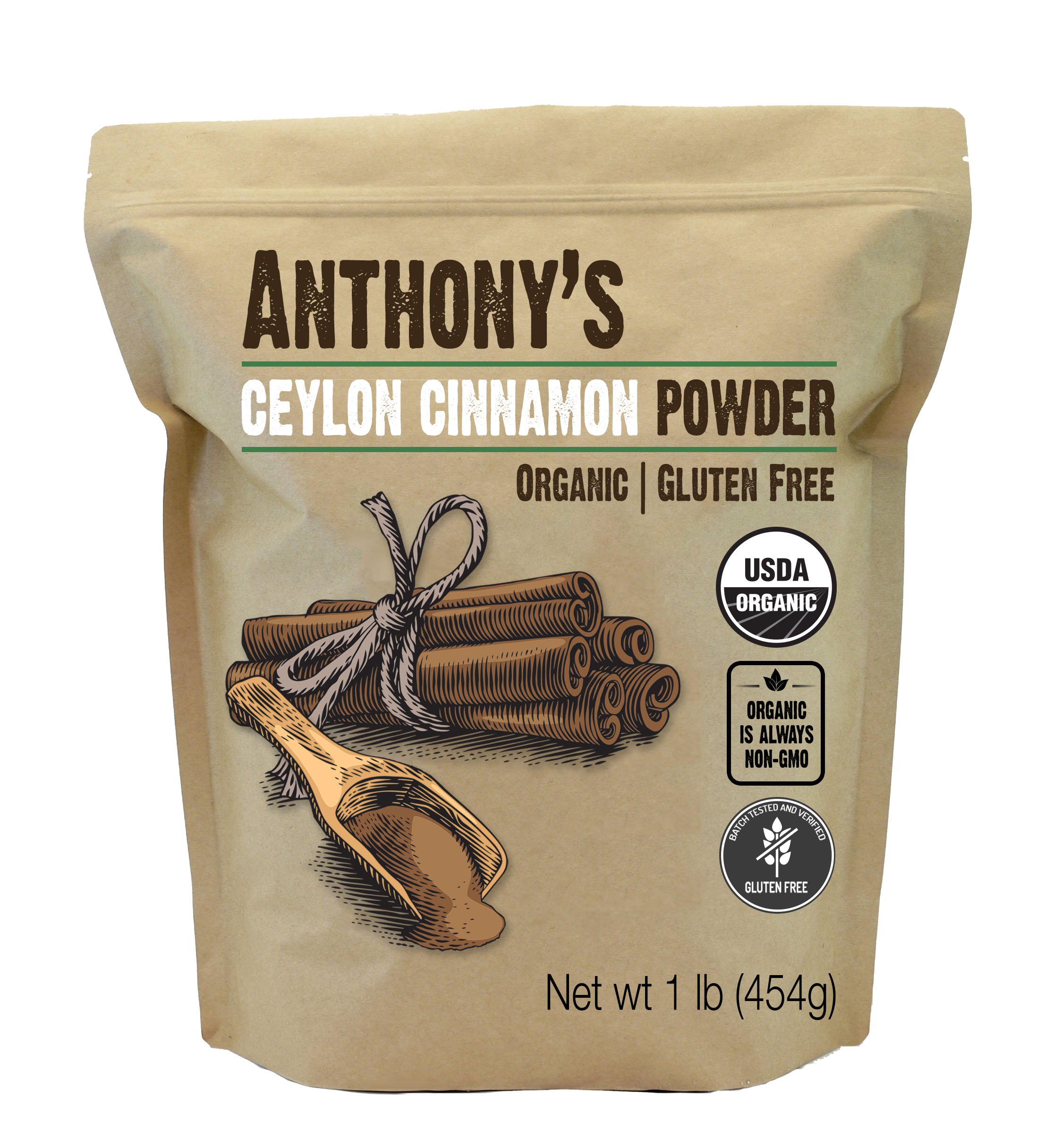 Book Cover Anthony's Organic Ceylon Cinnamon Powder, 1 lb, Ground, Gluten Free, Non GMO, Non Irradiated, Keto Friendly