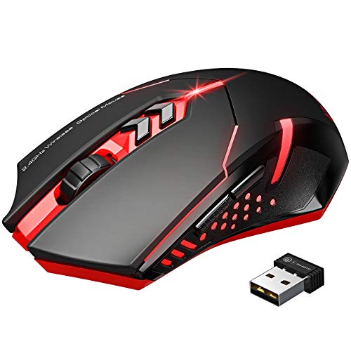 VicTsing Wireless Gaming Mouse with Unique Silent Click, 2 Programmable Side Buttons, 2400 DPI, Ergonomic Grips, 7-Button Design - Red