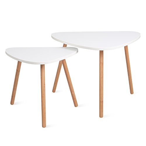 HOMFA Nesting Coffee End Tables Modern Decor Side Table for Home and Office (White, Set of 2)