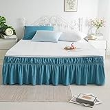AYASW Bed Skirt Queen Size 14 inch Drop Premium Soft and Cozy 1800 Brushed Microfiber Dust Ruffle Three Fabric Sides Wrap Around with Elastic No Top Cover Easy On Holiday Decor Teal Blue