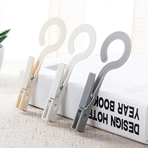 JCBIZ 20-Pack Drying Clips Laundry Hooks, Portable Clothes Pins Hanging, Plastic Clips Hanger Best for Home Travel Outdoor - (Beige)