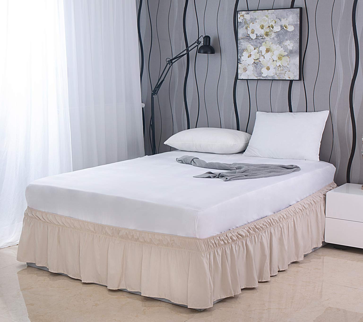 AYASW Bed Skirt Queen Size 14 Inch Drop Coffee Dust Ruffle Three Fabric Sides Wrap Around with Elastic No Top Fit Queen/King Size Bed Brown