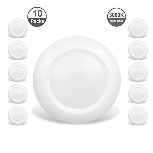 JULLISON 10 Packs 4 Inch LED Low Profile Recessed & Surface Mount Disk Light, Round, 10W, 600 Lumens, 3000K Warm White, CRI80, DOB Design, Dimmable, Energy Star, ETL Listed, White