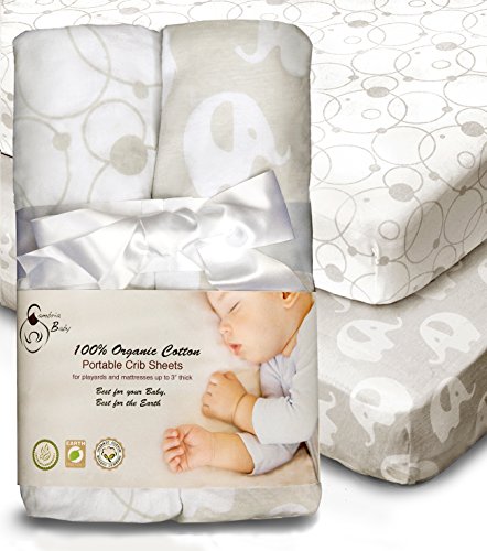 100% Organic Cotton Fitted Sheets for Graco Pack n Play, Babyletto, Pamo Babe, Hiccapop, Dream on Me, Evenflo, Baby Trend, Hygge Hush Portable/Mini Crib/Playards, Beka Bedside Bassinet 2 Pk