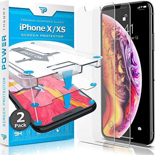 Book Cover Power Theory Screen Protector for iPhone X/iPhone Xs [2-Pack] with Easy Install Kit [Premium Tempered Glass]