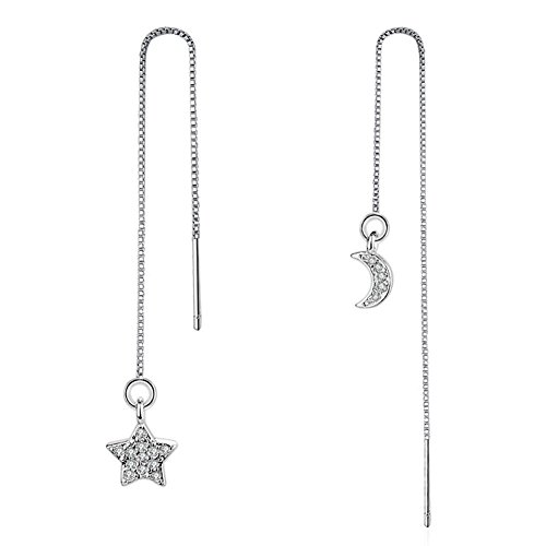 Alician Adorable Moon Star Dangle Earrings Lovely Silver Zirconia Long Chain Ear Drop for Women Girl's Gift