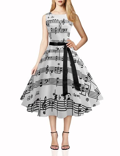 Wellwits Women's Boat Neck Sash Waist Tie Hepburn Fall Vintage Swing Dress
