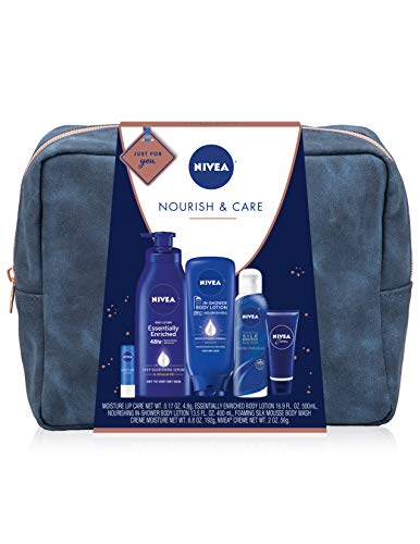 NIVEA Pamper Time Gift Set, Luxury Collection of Moisturizing Products and Travel Bag Included, 5 Piece Set