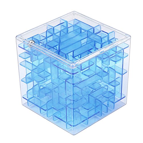 3D Labyrinthine Ball ,Money Maze Bank, Saving Coin Collection Case Box for Fun Brain Game PuzzleToy/ Challenge Fidget Toys/Christmas Gifts (Blue)