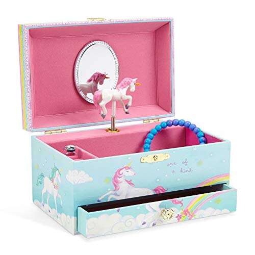 Book Cover Jewelkeeper Girl's Musical Jewellery Storage Box with Pull-out Drawer, Rainbow Unicorn Design, The Unicorn Tune