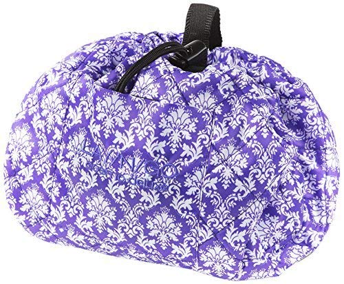 Lay-n-Go Drawstring Makeup Bag – Travel Cosmetic Bag and Jewelry, Electronics, Toiletry Bag, Damask Purple/White, 22 inch