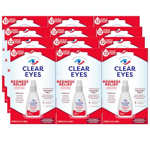 Clear Eyes Eye Drops, Redness Relief, Handy Pocket Pal 0.2 Fl Oz (Pack of 12)