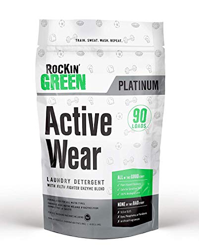 Rockin' Green Active Wear Laundry Detergent 45oz (90 Loads) | All-Natural, Non-Toxic, and Safe for Sensitive Skin | Vegan and Biodegradable | Odor Removing Soap for Gym Workout Clothes & Sports Wear