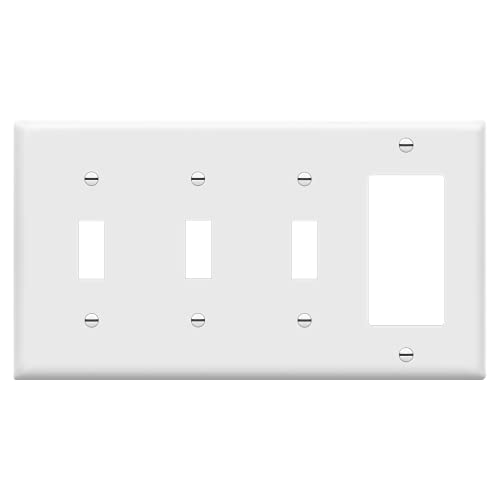 ENERLITES Combination Triple Toggle/Single Decorator Rocker Outlet Wall Plate, Standard Size 4-Gang Light Switch Cover (4.50" x 8.19"), Polycarbonate Thermoplastic, UL Listedï¼Œ881331-W, 1. White