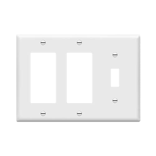 Book Cover ENERLITES Combination Single Toggle/Double Decorator Rocker Outlet Wall Plate, Standard Size 3-Gang Light Switch Cover (4.5