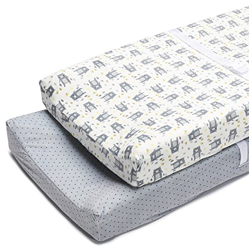 Boritar Changing Pad Covers Grey for Boys Super Soft Stretchy Jersey Knit and Semi-Waterproof 2 Pack Set, Lovely Bears and Dots Printed 16 Ã— 32 Inch