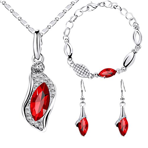 ISAACSONG.DESIGN Silver Tone Oval Shape Rhinestone Crystal Charm Necklace, Bracelet and Earrings Fashion Bridesmaid Jewelry Set for Women Bridal Wedding