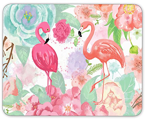 TuMeimei Non-Slip Rubber Mouse Pad， Bright colors watercolor flamingo and flowers mouse pad (9.5 inch x 7.9 inch)