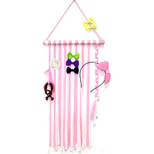QtGirl Baby Girls Hair Bow Holder 30" Long Bow Hanger Hair Clips Storage Organizer(Pink+White)