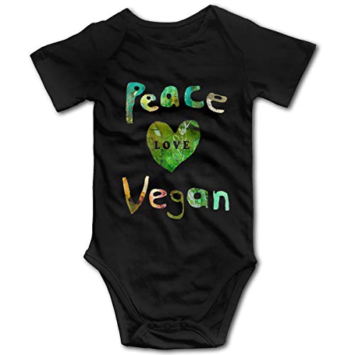 Book Cover HYstyless Peace Love Vegan Romper Baby Boys Girls Short Sleeve Bodysuit Funny Onesies - Black -