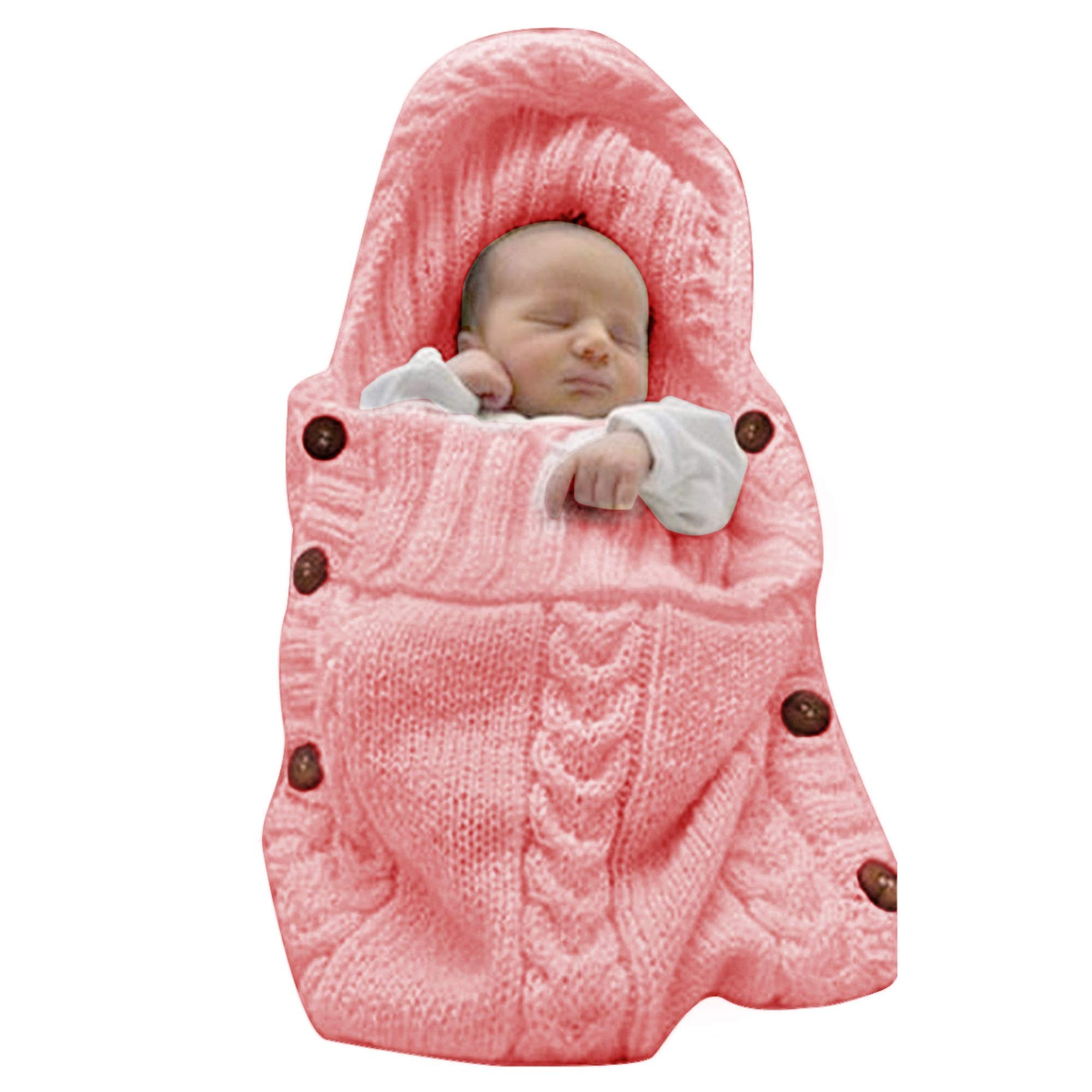 Book Cover XMWEALTHY Newborn Baby Wrap Swaddle Blanket Knit Sleeping Bag Sleep Sack Stroller Wrap for Baby(Light Pink) (0-6 Month)