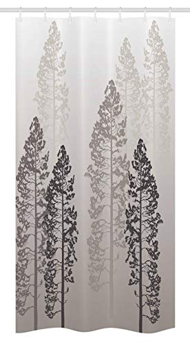 Ambesonne Farmhouse Decor Stall Shower Curtain, Pine Trees in The Forest on Foggy Ombre Backdrop Wildlife Adventure Artwork, Fabric Bathroom Decor Set with Hooks, 36 W x 72 L Inches, Light Grey