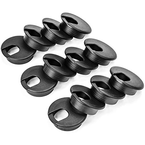 12 Pack 2 Inch 50mm Round Plastic Desk Grommets, Black Wire Organizer Caps, PC Computer Mac Port Cable Hole Cover Plug Bushings, Great to Hide Data Cords in Office Desk, TV Stands, Tabletops, & More