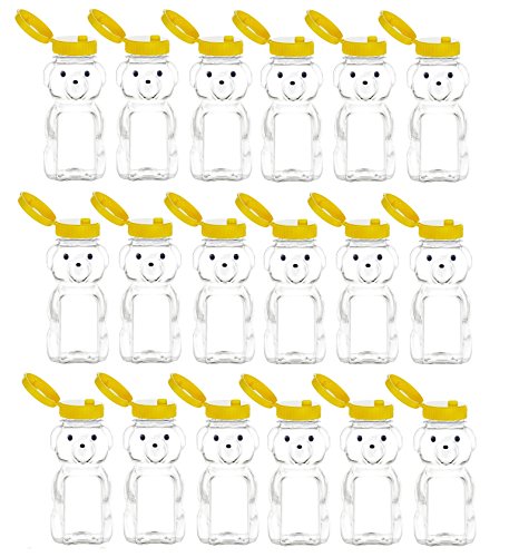 Nakpunar 20 pcs 6 fl oz PET Bear Honey Bottle Jars with Yellow Flap Caps - Holds 8 oz Honey Weight - Made in USA