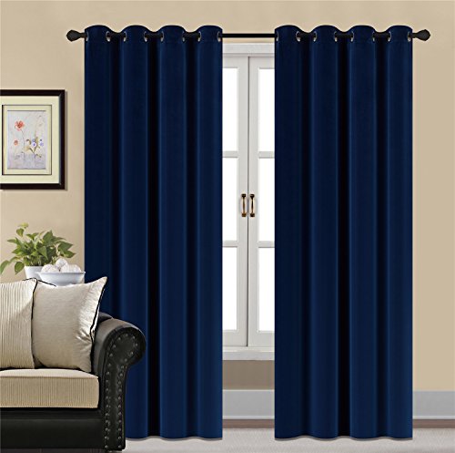 Book Cover HCILY Blackout Velvet Curtains Navy 84 INCH Thermal Insulated for Bedroom 2 Panels (W104 x L84'', Blue)