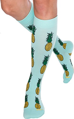 Fun Running Compression Socks - Graduated 15-25mmHG Colorful Knee High Sport Socks for Men and Women by LISH (Pineapple, S/M)