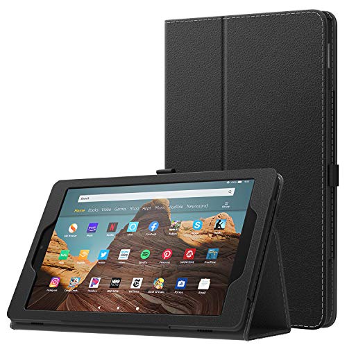 Book Cover MoKo Case for All-New Amazon Fire HD 10 Tablet (7th Generation and 9th Generation, 2017 and 2019 Release) - Slim Folding Stand Cover with Auto Wake/Sleep for 10.1 Inch Tablet, Black